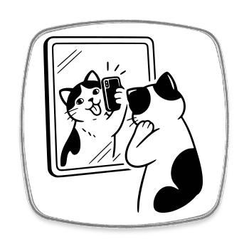 Katze Spiegel Selfie - Viereckiger Kühlschrankmagnet - Weiß - Vorne