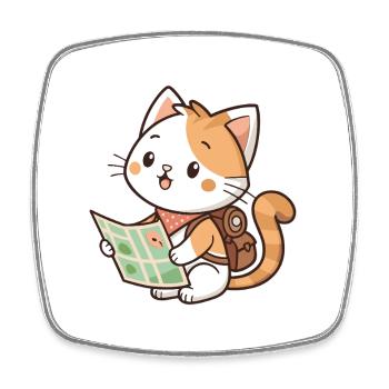 Kawaii-Entdecker-Katzen-Lesekarte - Viereckiger Kühlschrankmagnet - Weiß - Vorne