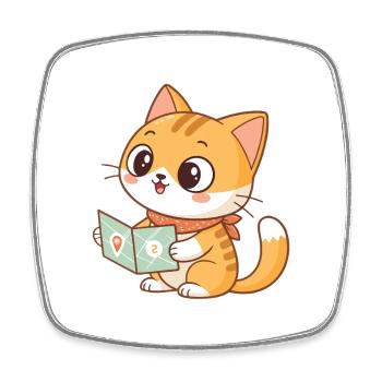 Cat Explorer and Map - Square fridge magnet - white - Front