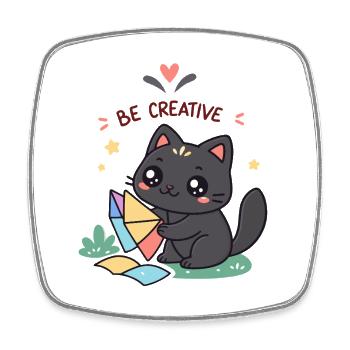 Kreative Katze und buntes Origami - Viereckiger Kühlschrankmagnet - Weiß - Vorne