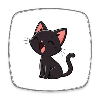 Minimal Laughing Black Kitten - Square fridge magnet - white - Front