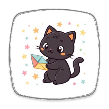 Schwarze Katze und Origami-Umschlag - Viereckiger Kühlschrankmagnet - Weiß - Vorne