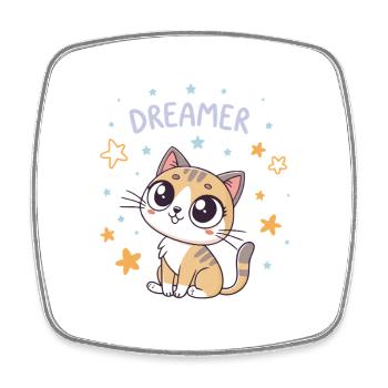Chat rêveur et étoiles kawaii - Magnet carré - blanc - Devant