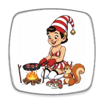 La fille lutin fait des champignons - Magnet carré - blanc - Devant
