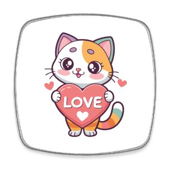 Kawaii Katzenherz-Liebe - Viereckiger Kühlschrankmagnet - Weiß - Vorne