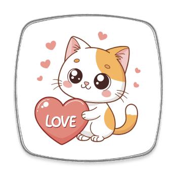 Kawaii Katzenherz-Liebe - Viereckiger Kühlschrankmagnet - Weiß - Vorne