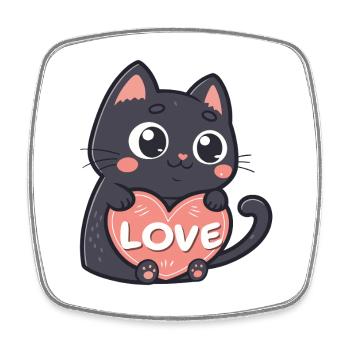Chat Noir Câlin Coeur Love - Magnet carré - blanc - Devant