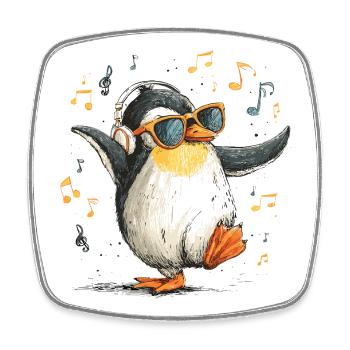 DJ Penguin avec casque - Magnet carré - blanc - Devant