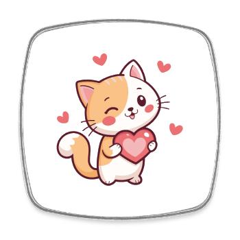 Chat Coeur Kawaii Tendresse - Magnet carré - blanc - Devant