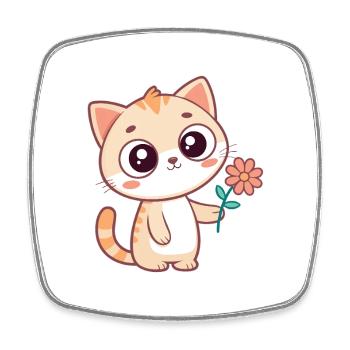 Kawaii-Katze und Pastellblume - Viereckiger Kühlschrankmagnet - Weiß - Vorne