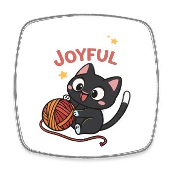 Chat Joyeux et Pelote Kawaii - Magnet carré - blanc - Devant