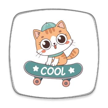 Cat on Pastel Skateboard - Square fridge magnet - white - Front