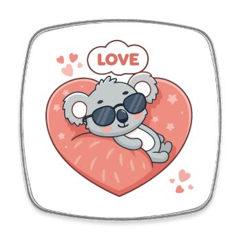 Koala Love Allongé Sur Cœur Rose - Magnet carré - blanc - Devant