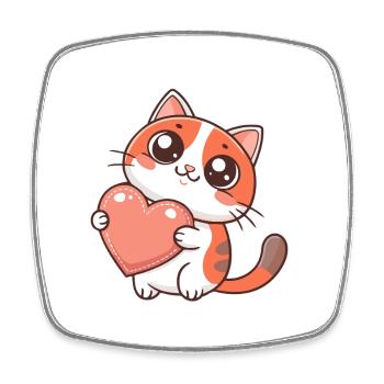 Chat câlin cœur pastel - Magnet carré - blanc - Devant