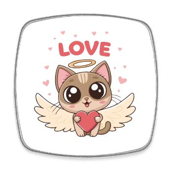 Chat ailé cœur d'amour - Magnet carré - blanc - Devant