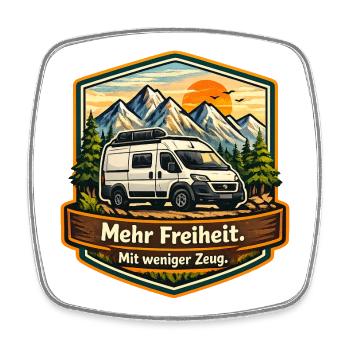 Camping-Mehr Freiheit-mit weniger Zeug-Camper - Viereckiger Kühlschrankmagnet - Weiß - Vorne