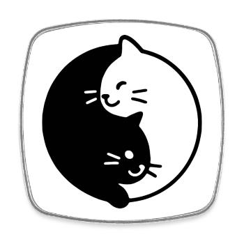 Duo de chats Yin et Yang - Magnet carré - blanc - Devant