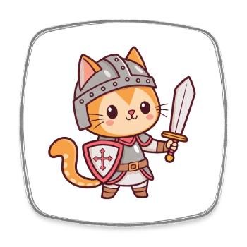 Kawaii-Ritterkatze mit Schwert - Viereckiger Kühlschrankmagnet - Weiß - Vorne