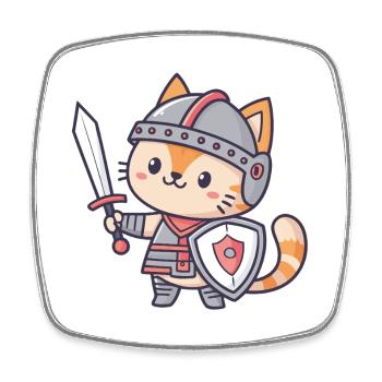 Miniature Knight Cat - Square fridge magnet - white - Front