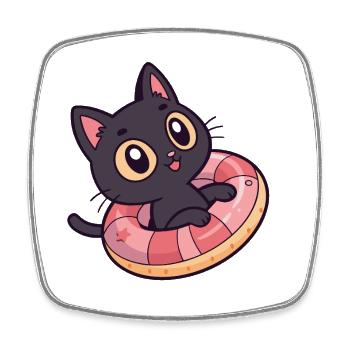 Schwarze Katze auf Donut-Boje - Viereckiger Kühlschrankmagnet - Weiß - Vorne