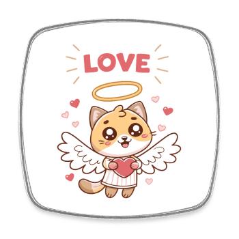 Chat Angélique Coeur et Ailes - Magnet carré - blanc - Devant
