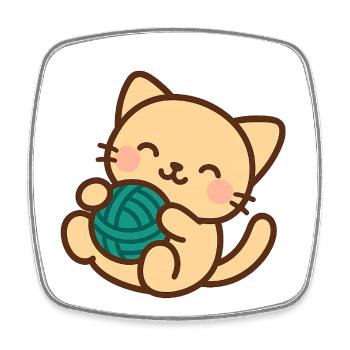 Cuddly kitten and blue ball - Square fridge magnet - white - Front