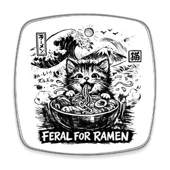 Ramen Noodles Cat Lover Retro Kawaii Cats - Square fridge magnet - white - Front