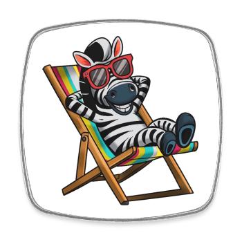 Zebra relaxing in deck chair with colorful stripes - Square fridge magnet - white - Front