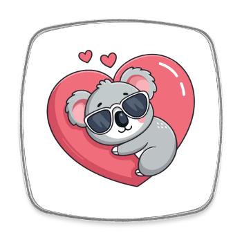 Koala-Ruhebrille mit rosa Herz - Viereckiger Kühlschrankmagnet - Weiß - Vorne