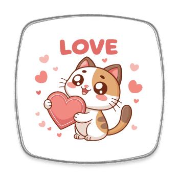 Kawaii-Katze trägt Liebesherz - Viereckiger Kühlschrankmagnet - Weiß - Vorne