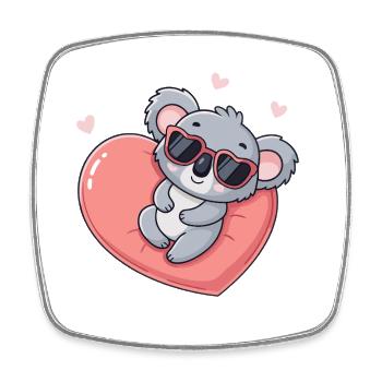 Kawaii-Koala mit rosa Herzbrille - Viereckiger Kühlschrankmagnet - Weiß - Vorne