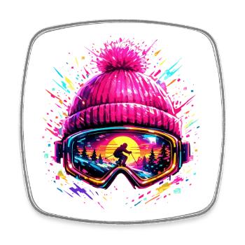 Skier Retro Ski Goggles Après Ski Gift - Magnet carré - blanc - Devant