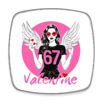 67 Valentine Flügelheldin - Viereckiger Kühlschrankmagnet - Weiß - Vorne