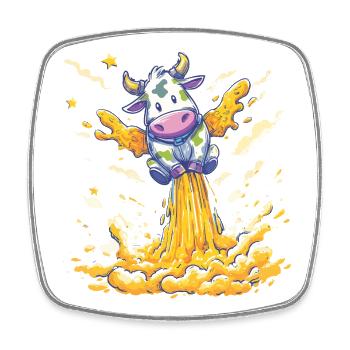 Cow rocket launch in milk stream - Square fridge magnet - white - Front