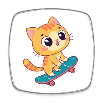 Kawaii-Kätzchen auf Skateboard - Viereckiger Kühlschrankmagnet - Weiß - Vorne