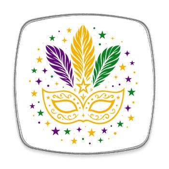 Carnival Mask with Feathers & Stars - Square fridge magnet - white - Front
