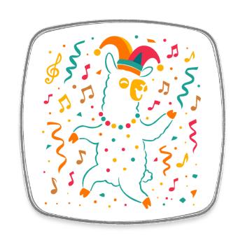 Alpaga dansante du carnaval avec bonnet de bouffon - Magnet carré - blanc - Devant