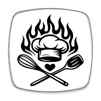 Kochen mit Herz und Flamme - Küchenliebe - Viereckiger Kühlschrankmagnet - Weiß - Vorne