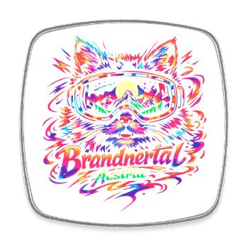 Retro Bergpanorama Katze Skibrille Austria lustig - Viereckiger Kühlschrankmagnet - Weiß - Vorne
