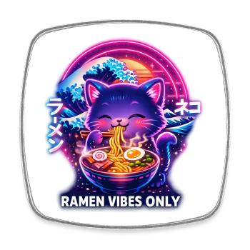 Ramen Katze Neon Cyber Gaming - Viereckiger Kühlschrankmagnet - Weiß - Vorne