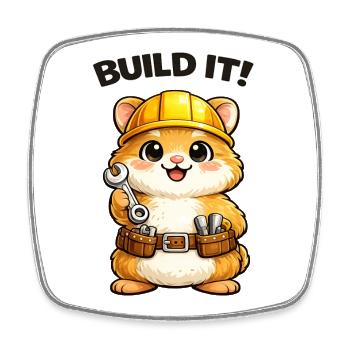 Construction trolley: construction helmet and tools - Square fridge magnet - white - Front