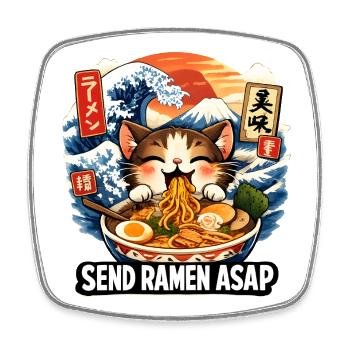 Cats Ramen Noodle Japanese Anime Manga Kawaii - Square fridge magnet - white - Front