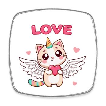 Winged Unicorn Cat and Enchanted Heart - Square fridge magnet - white - Front