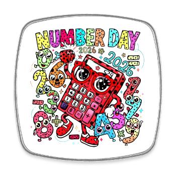 Number Day 2026 Neon-Rechner - Viereckiger Kühlschrankmagnet - Weiß - Vorne