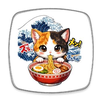 Kawaii Cats Ramen Nouilles Japon Ukiyo-E Rétro - Magnet carré - blanc - Devant