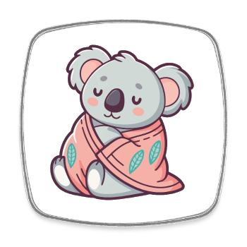 Cuddly koala wrapped in a pink blanket - Square fridge magnet - white - Front