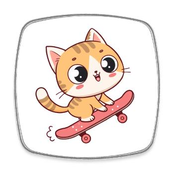 Adorable Skateboard Kitten - Square fridge magnet - white - Front