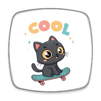 Pastell-Skateboard-Katze - Viereckiger Kühlschrankmagnet - Weiß - Vorne