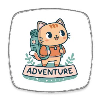 Cat Explorer Backpack - Square fridge magnet - white - Front
