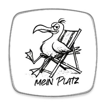 Pélican sur la chaise longue – Chez moi - Magnet carré - blanc - Devant